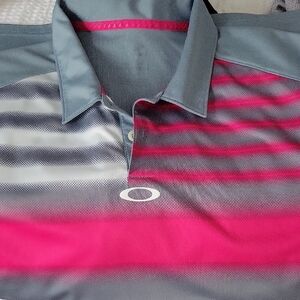 Oakley Men's Polo with Gray and Pink Stripes